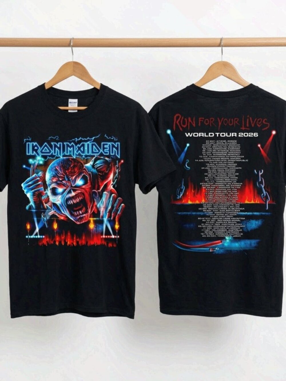 Iron Maiden Run For Your Lives World Tour 2026 Eddie Chains Black T-ShirtReprint